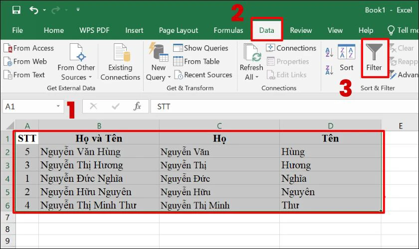 Tạo bộ lọc sắp xếp trong Excel