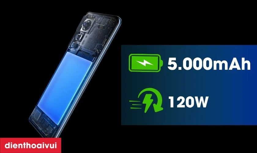 Dung lượng pin lớn 5.000mAh gi&uacute;p m&aacute;y hoạt động thoải m&aacute;i cả ng&agrave;y