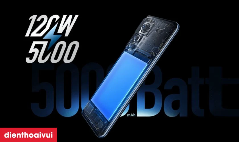 Pin 5000mAh v&agrave; sạc nhanh 120W cực kỳ ấn tượng