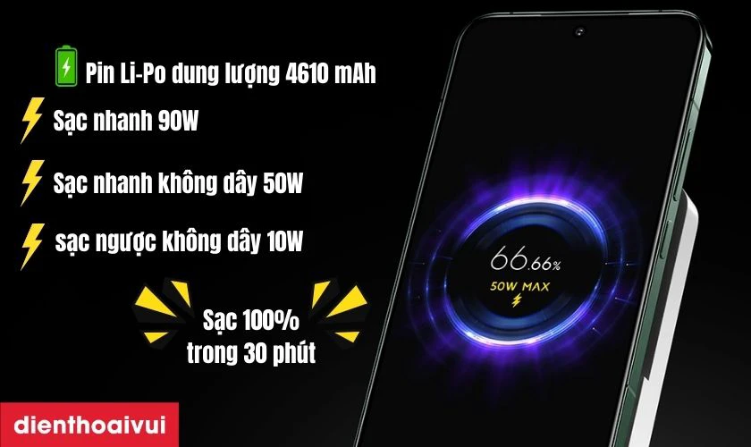 Xiaomi 14 5G được trang bị pin Li-Po dung lượng 4610 mAh