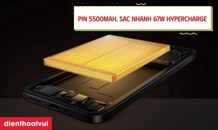 Pin 5500mAh hỗ trợ sạc nhanh 67W HyperCharge
