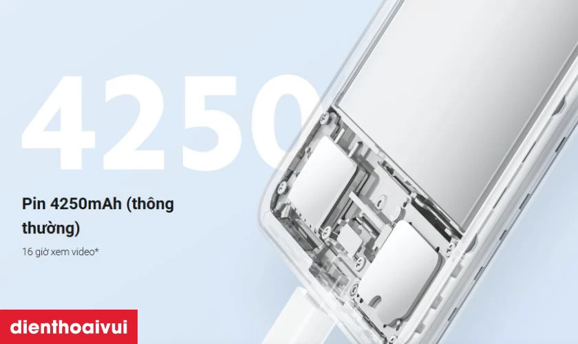 Pin bền bỉ 4.250mAh kèm công nghệ sạc nhanh 33W
