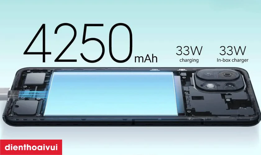 Pin 4250 mAh, hỗ trợ sạc nhanh 33W
