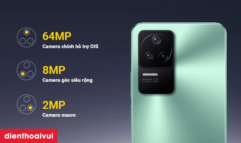 Camera sau 64MP c&oacute; chống rung OIS, chụp đ&ecirc;m r&otilde;