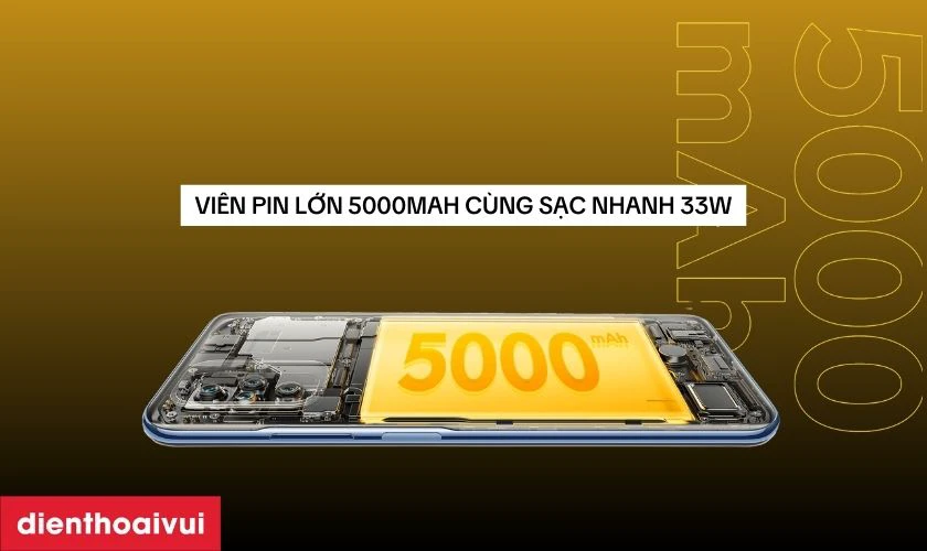 Pin 5000mAh v&agrave; sạc nhanh 33W