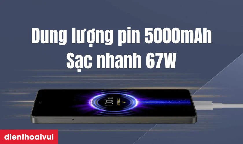 Pin dung lượng lớn 5000mAh, sạc nhanh 67W