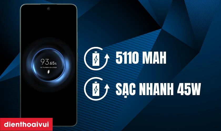 Dung lượng pin lớn 5110mAh kèm sạc nhanh 45W tiện lợi
