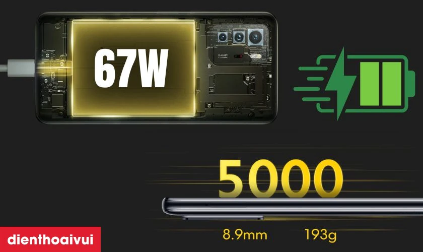 Dung lượng pin lớn, sạc nhanh 67W