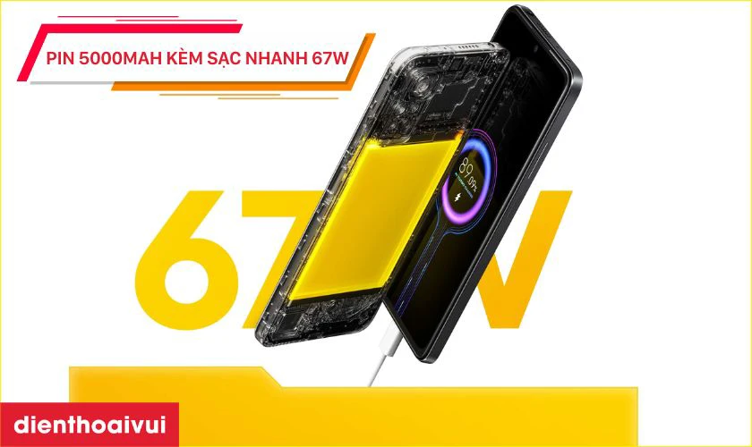 Pin 5000mAh k&egrave;m sạc nhanh 67W