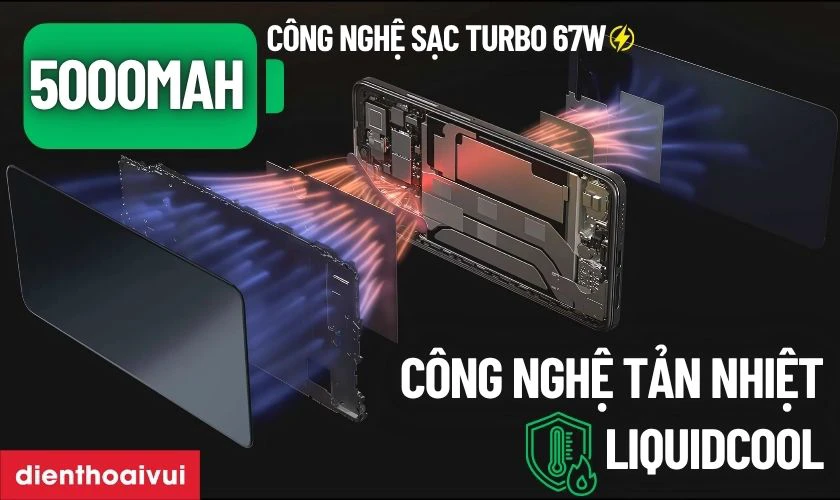 Pin 5000mAh cực tr&acirc;u với sạc nhanh 67W