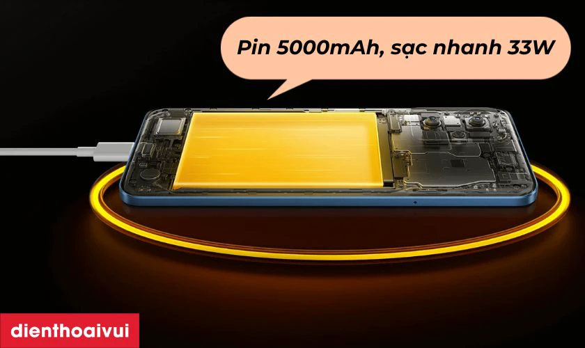 Pin 5000mAh, sạc nhanh 33W tiện lợi