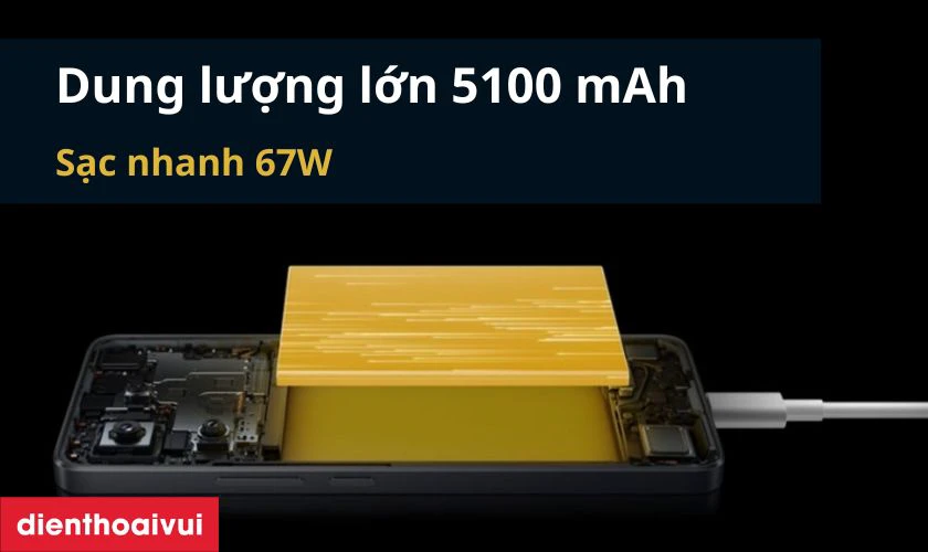 Pin dung lượng lớn + sạc nhanh 67W