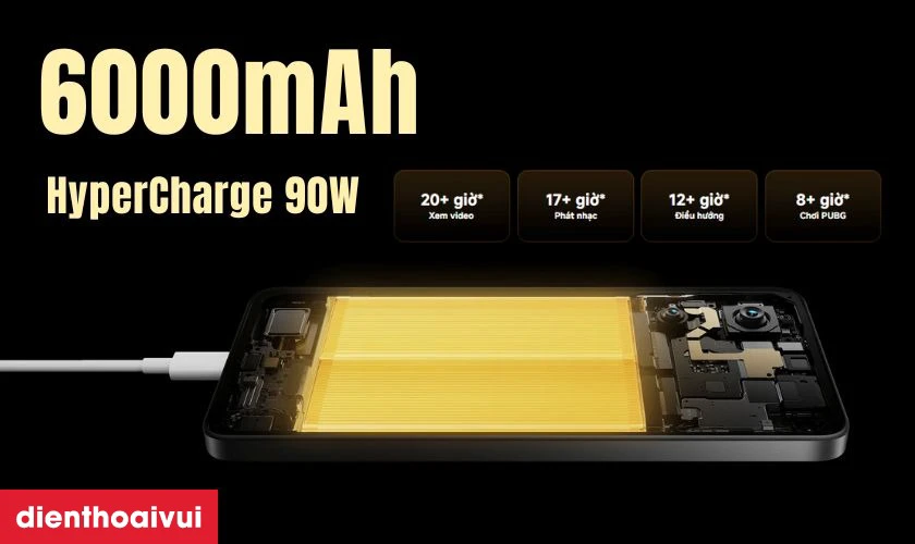 Pin 6000mAh, sạc nhanh 90W