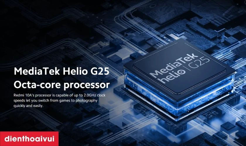 Trang bị vi xử lý MediaTek Helio G25 đáp ứng tốt các tác vụ