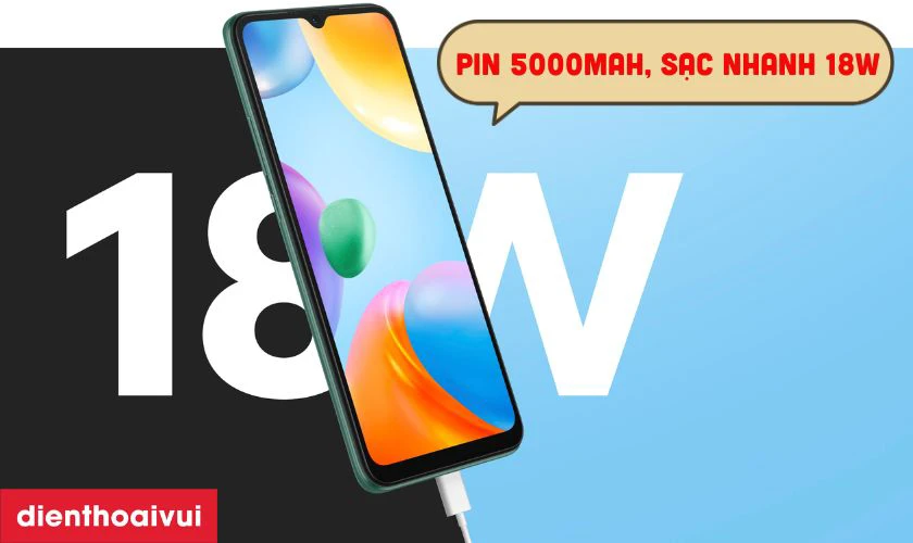 Pin 5000mAh bền bỉ, tích hợp sạc nhanh 18W