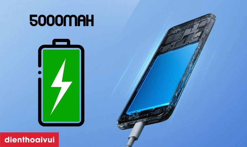 Vi&ecirc;n pin 5000mAh bền bỉ k&egrave;m sạc nhanh 18W