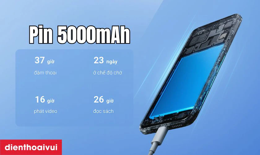 Pin 5000mAh kèm sạc nhanh 18W
