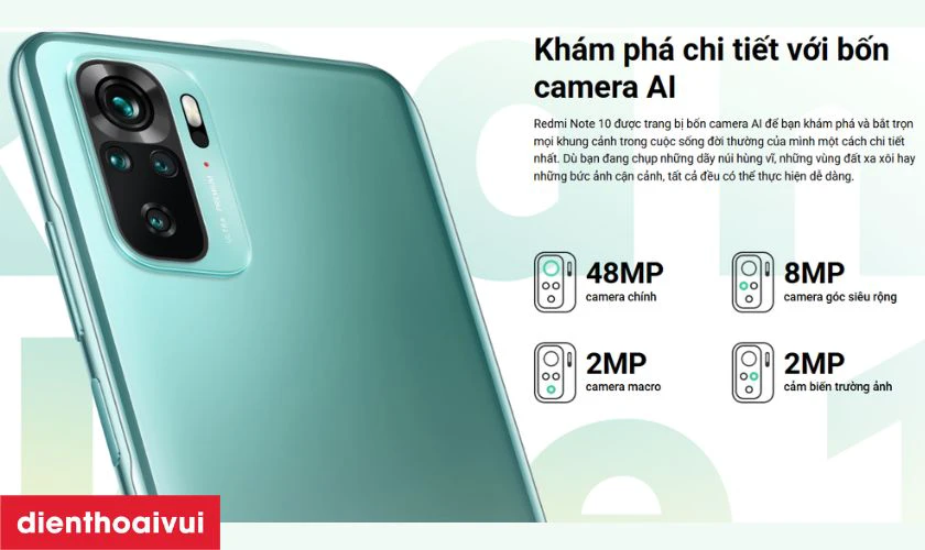 Camera sau 48MP Xiaomi Redmi Note 10 6GB 128GB - Cũ trầy xước