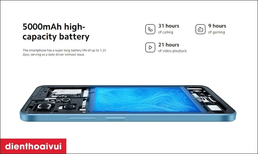 Pin lớn 5000 mAh, hỗ trợ sạc nhanh 33W