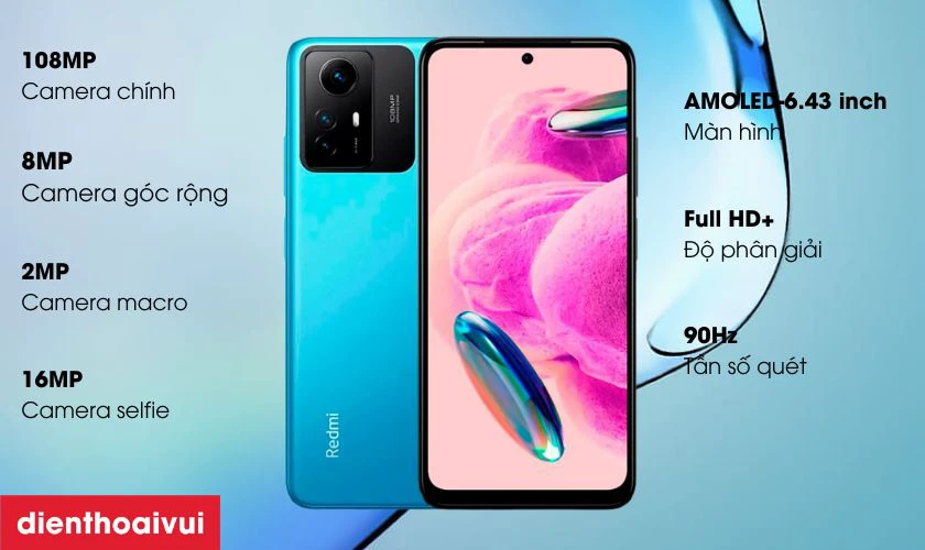 Redmi Note 12S sở hữu màn hình AMOLED 6.43 inch, độ phân giải Full HD+