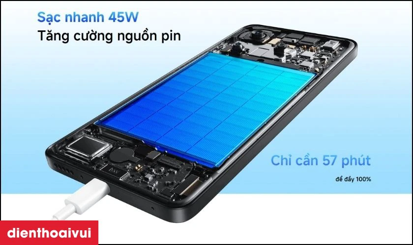 Dung lượng pin khủng 5110mAh kèm sạc nhanh 45W