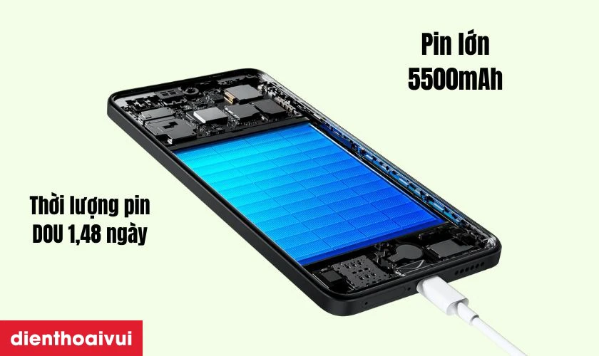 Pin 5500mAh, sạc nhanh 33W