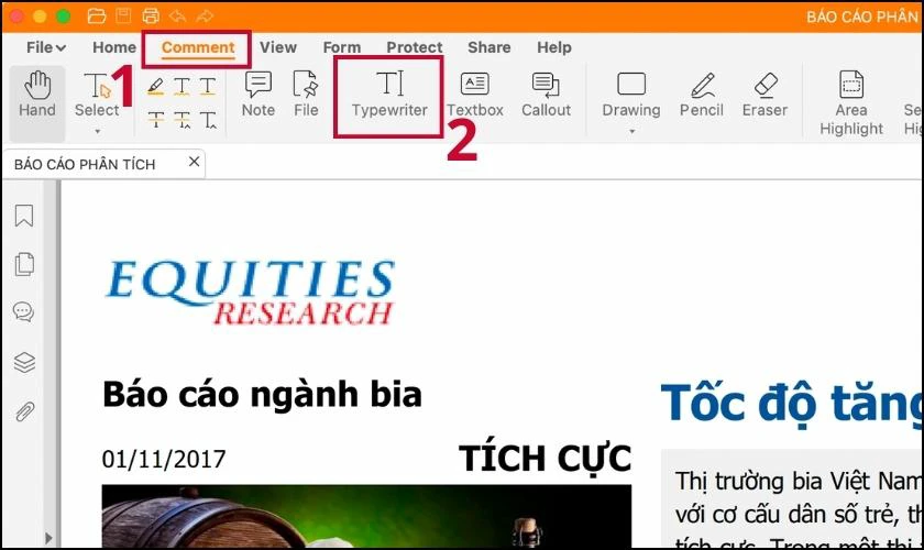 Chọn thẻ Comment và lựa chọn Typewriter