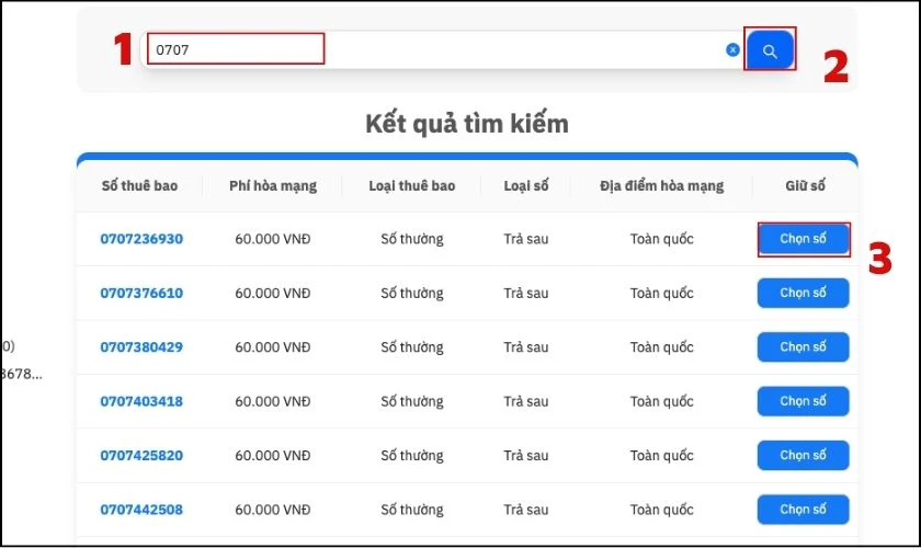 Mua sim số 0707 tại Website chính thức của MobiFone