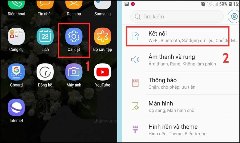 Bạn chọn Kết nối trong Cài đặt