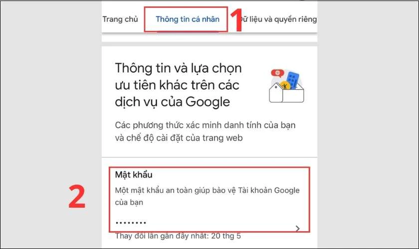 Chọn mục Mật khẩu