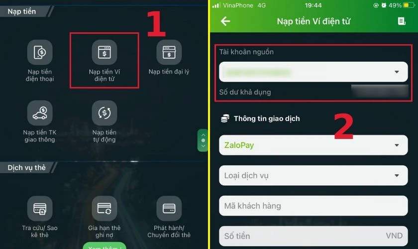 Cách nạp tiền vào ví ZaloPay bằng app ngân hàng 