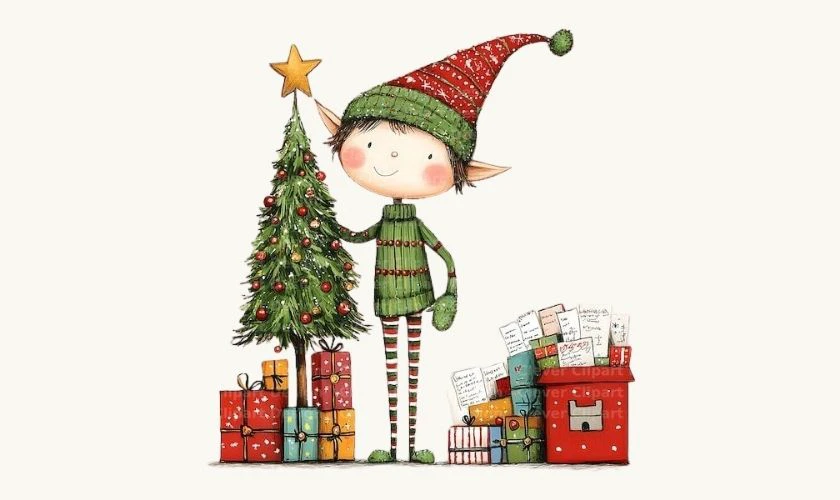 Hình ảnh yêu tinh Giáng sinh và hộp quà