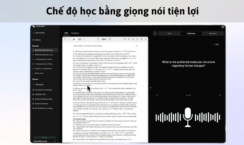 YouLearn AI hỗ trợ chế độ học bằng giọng nói