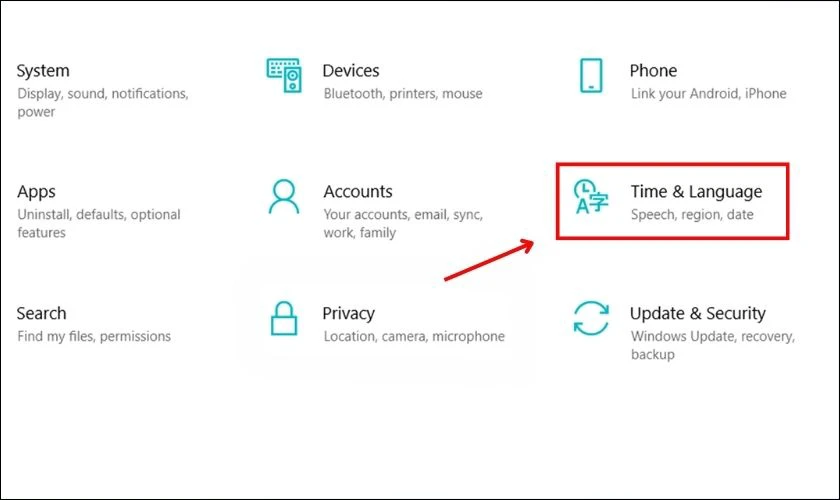 Mở Settings trên máy và chọn Time & Language