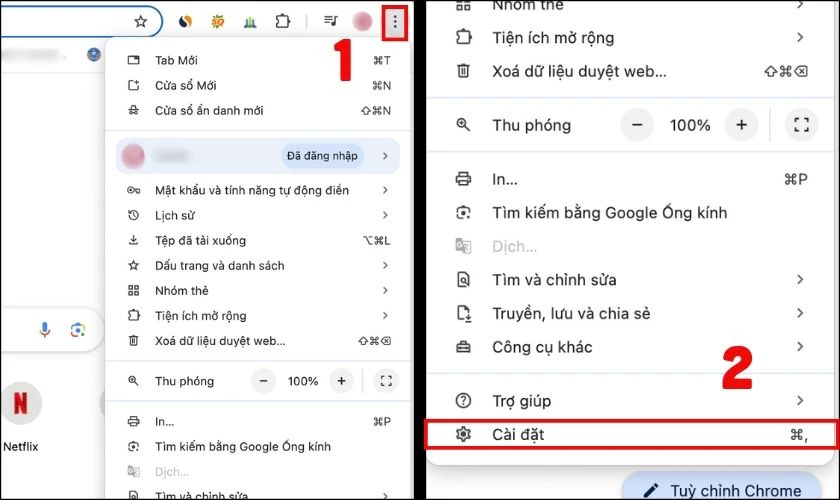 Mở trình duyệt Google Chrome và chọn Cài đặt