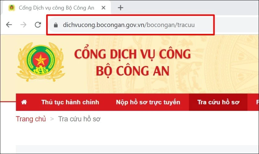 Tra cứu bằng Cổng Dịch vụ Công Bộ Công an