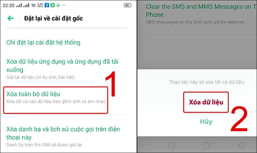 Bạn nhấn Xóa toàn bộ dữ liệu và tiếp tục nhấn Xóa dữ liệu để xác nhận
