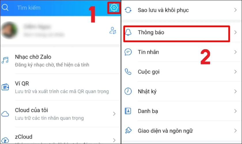 Chọn vào biểu tượng Cài đặt nằm ở góc phải, chọn Thông báo