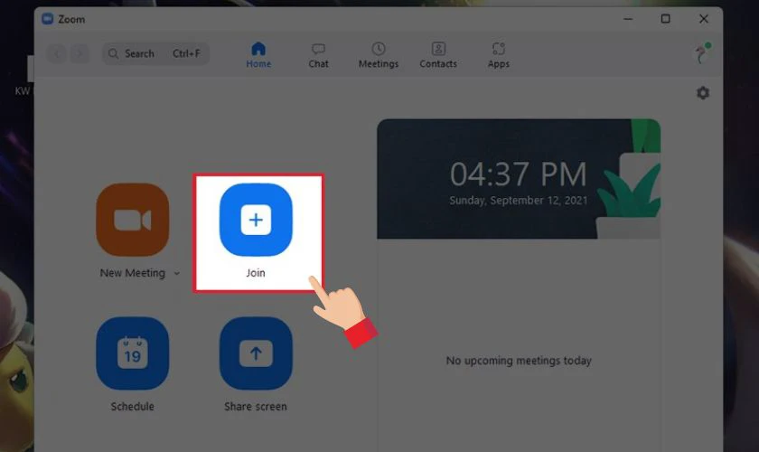 Chọn Join ở giao diện chính để quay lại cuộc họp