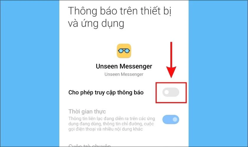Cho phép truy cập thông báo trên app Unseen Messenger