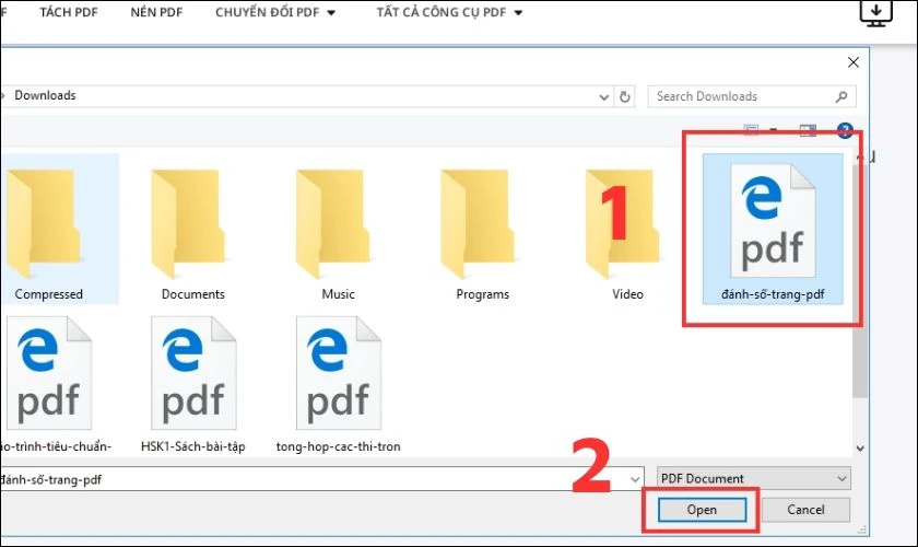 Chọn tập tin PDF, click Open và đợi tải lên