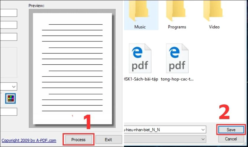 Nhấp Process rồi chọn Save để hoàn tất quá trình tạo số trang cho file PDF