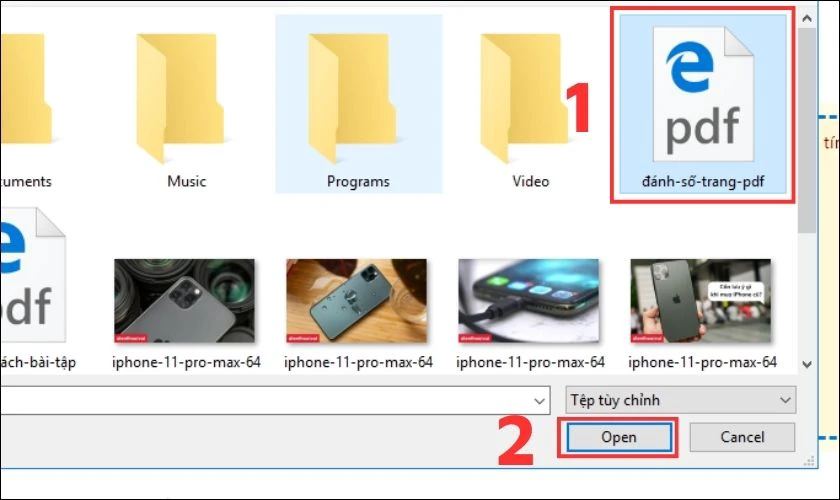 Chọn file PDF và click Open