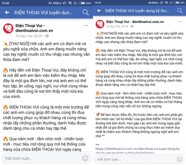 Bài viết Facebook (Trước - Sau)