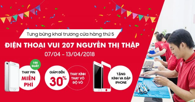 Thay pin miễn phí mừng khai trương Điện Thoại Vui 207 Nguyễn Thị Thập