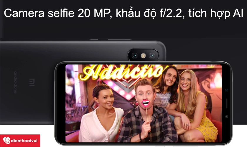 Camera selfie 20 MP, khẩu độ f/2.2, tích hợp AI