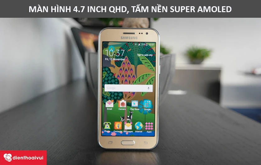 Màn hình Samsung Galaxy J2 có kích thước 4.7 inch, sử dụng tấm nền Super AMOLED