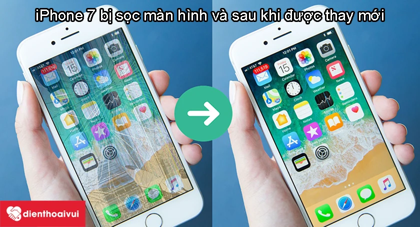 Màn hình iPhone bị sọc và màn hình iPhone được thay mới