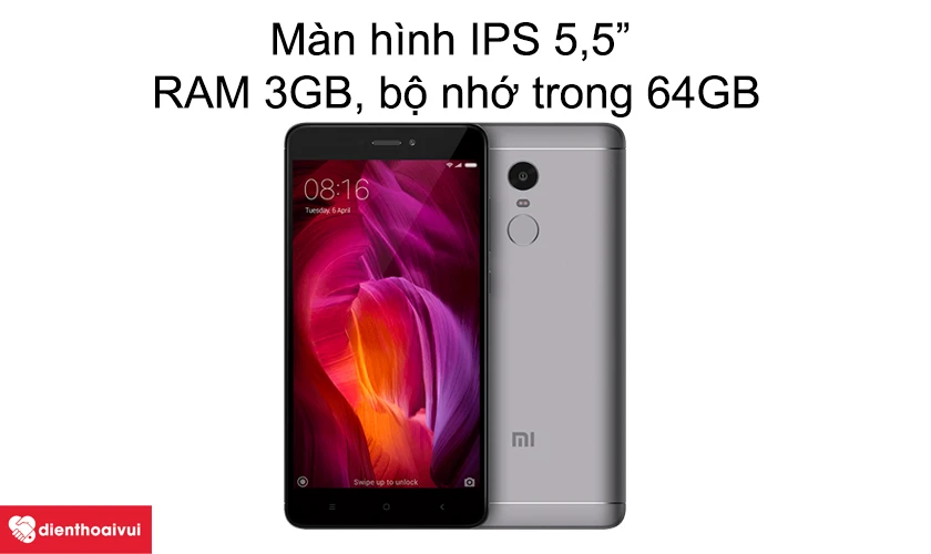 Redmi Note 4/4X - Màn hình IPS 5,5” RAM 3GB, bộ nhớ trong 64GB