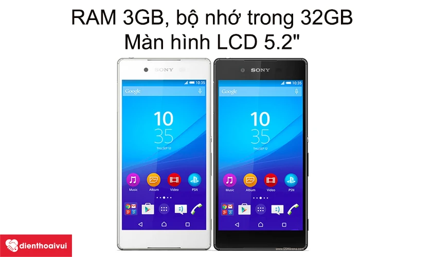 RAM 3GB, bộ nhớ trong 32GB, màn hình LCD 5.2